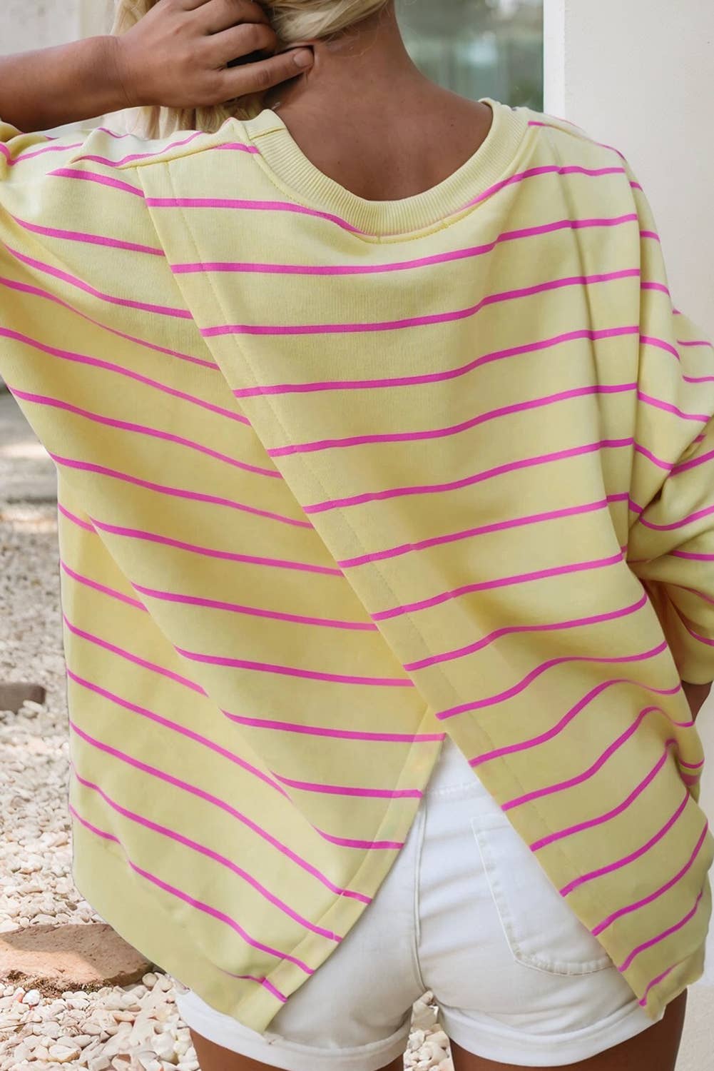 Striped Overlap Drop Shoulder Sweatshirt