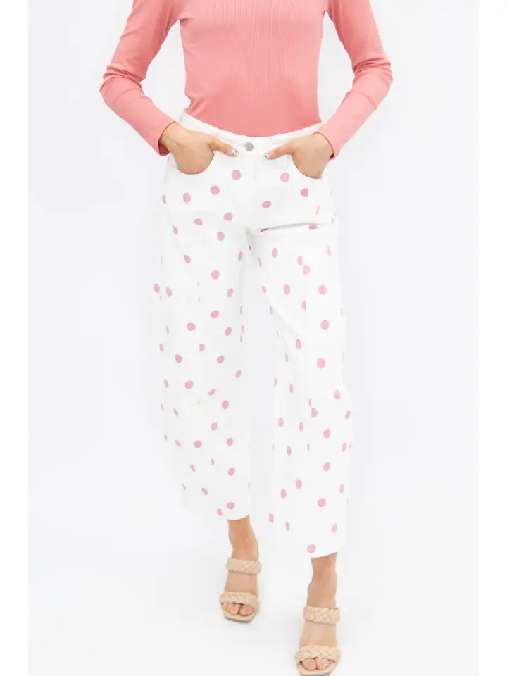 High Rise Pink Polka Dot Barrel Jeans