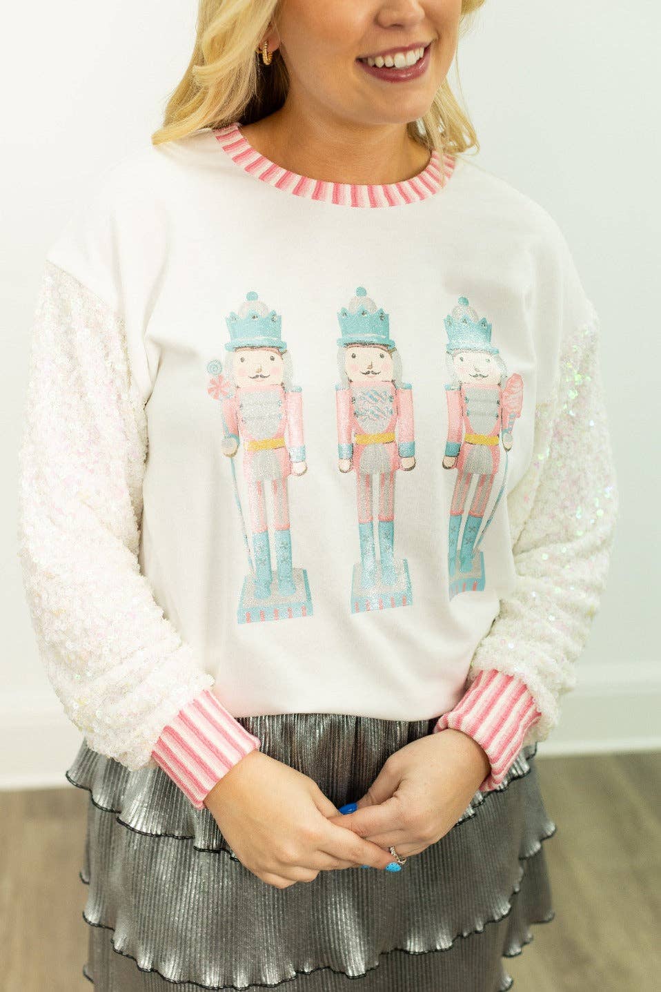 Glitter Nutcrackers & Sequin Sleeves Top