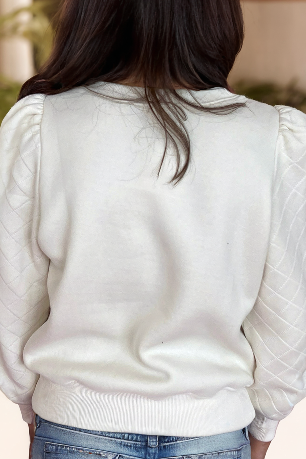 Solid Puff White Sleeve Sweatshirt