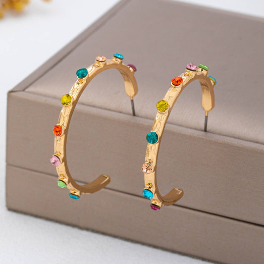 Colorful Gemstone Hoop Earrings
