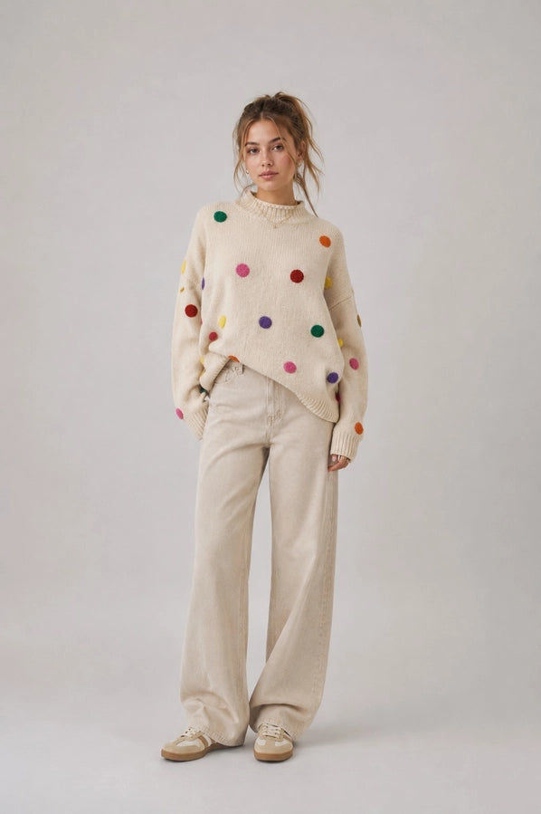 Colorful Pom Pom Knit Sweater