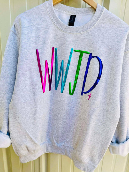 WWJD Cross Metallic Puff Vinyl Sweatshirt