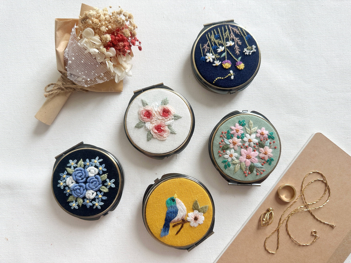 Floral Embroidered Round Jewelry Box With Mirror
Success