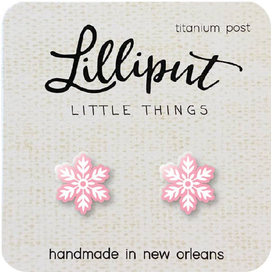 Lilliput Pink Christmas Snowflake Earrings