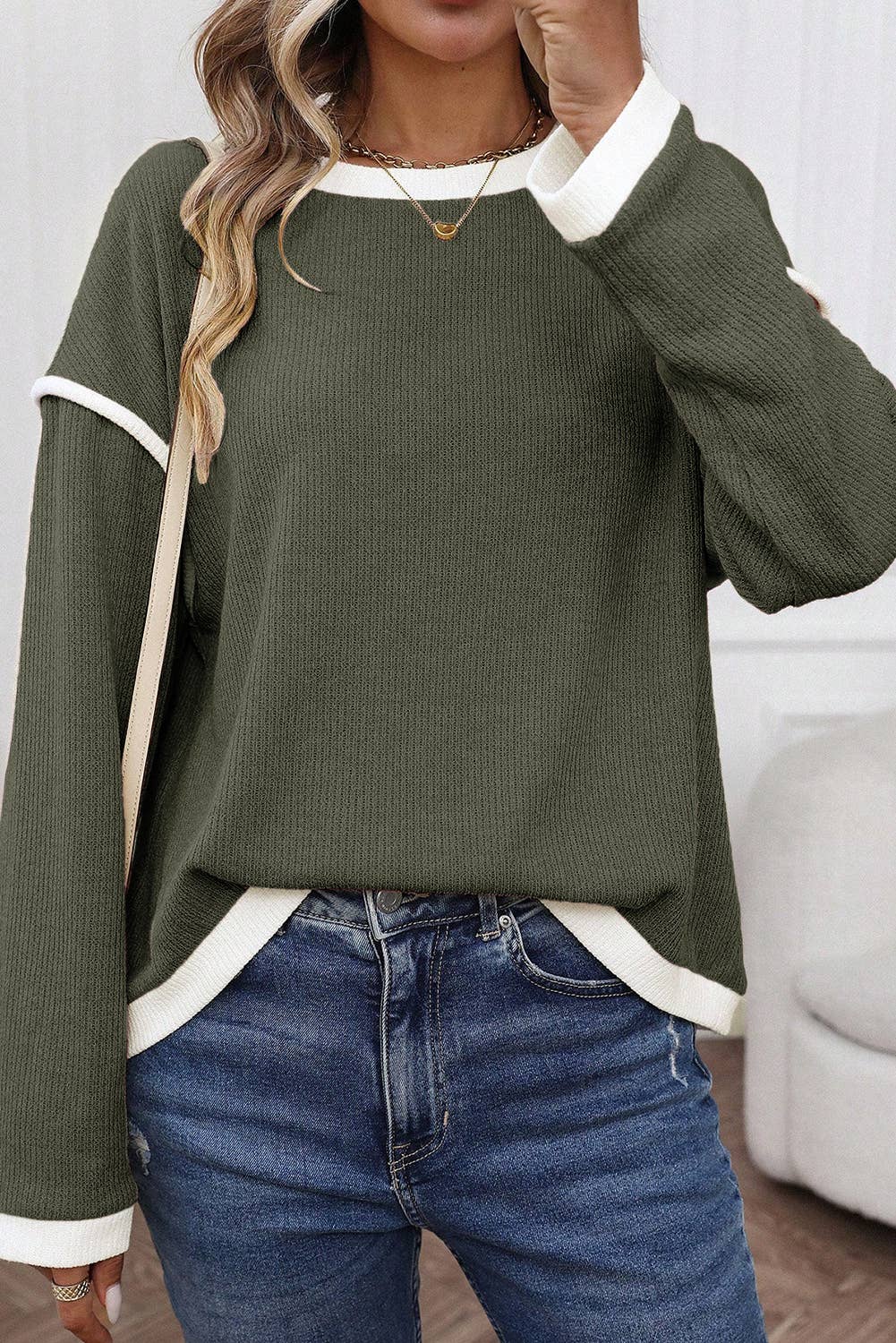 Contrast Color Trim Essential Top