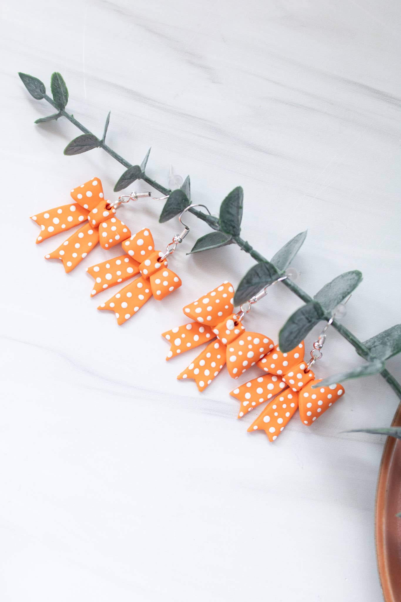 Vols Orange & White Polka Dot Bow Earrings
