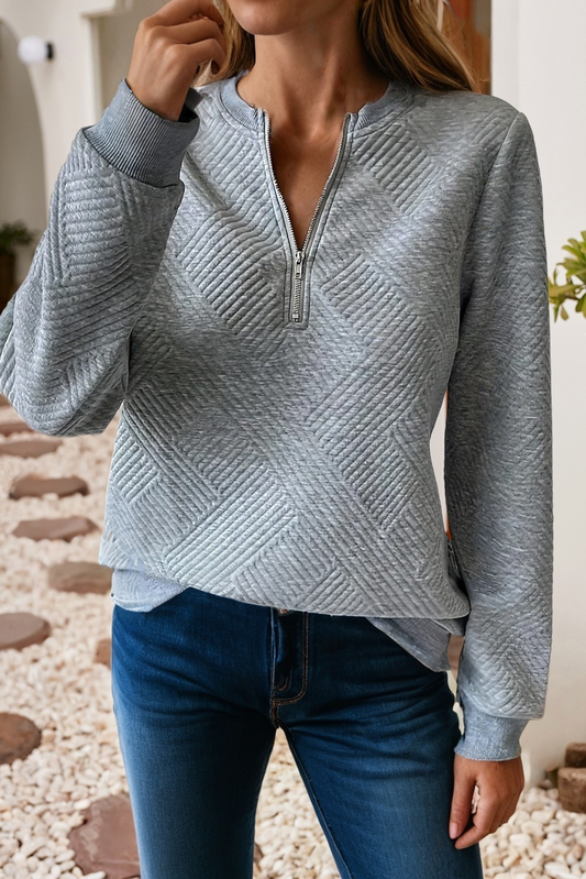 Grey Quarter Zip Long Sleeve Sweatshirt
