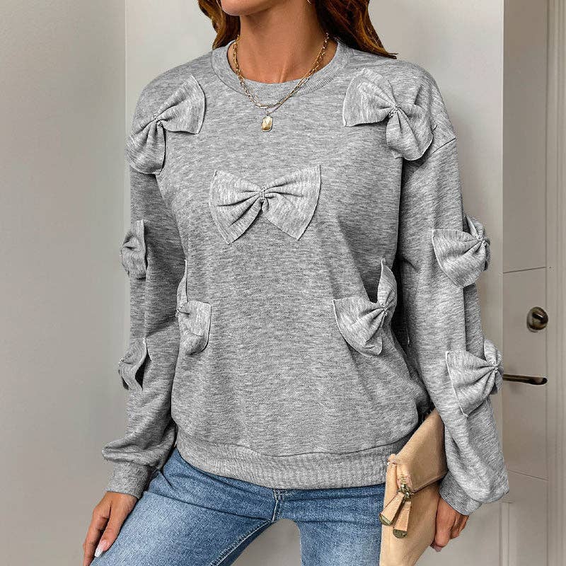 Bow Patchwork Gray Top