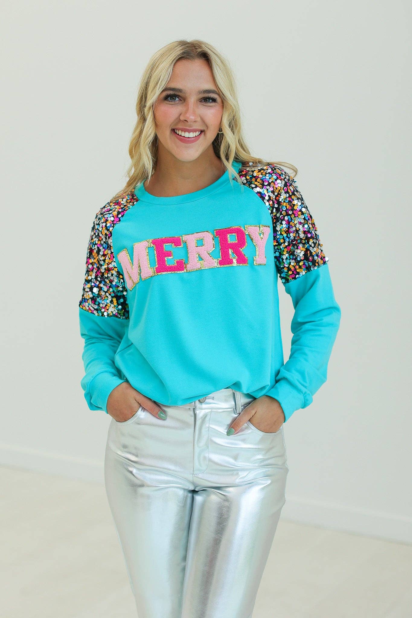 Sequin Merry Turquoise Sweatshirt