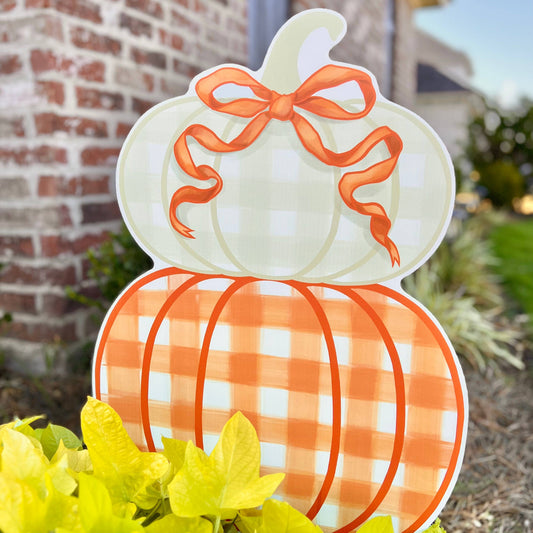 Orange Stacked Pumpkin Duo Garden Stake