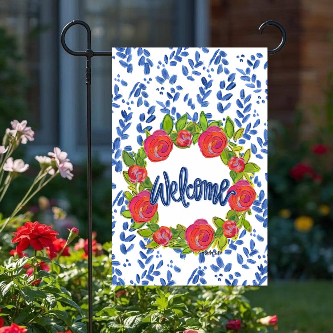 Rosie Welcome in Blue Garden Flag