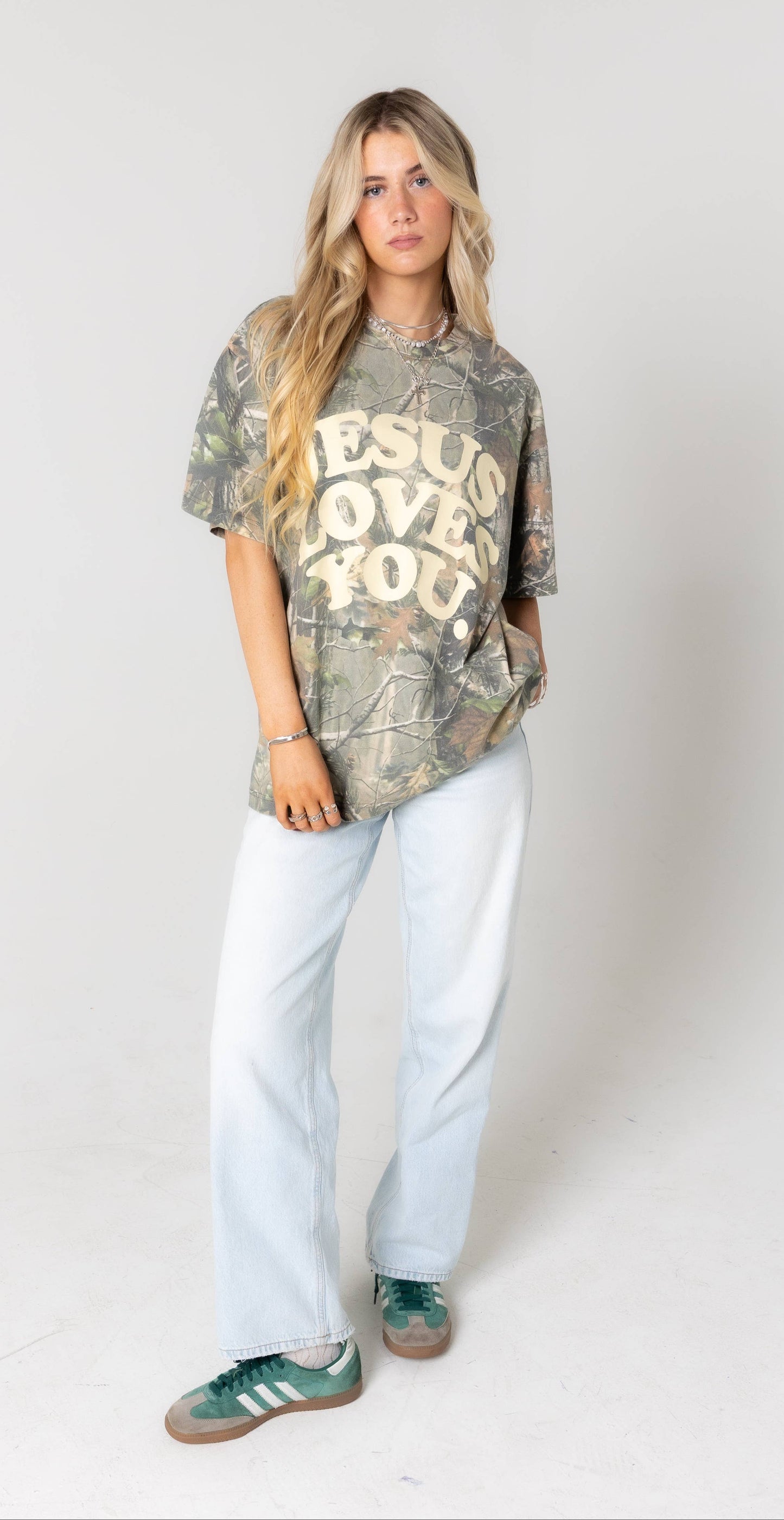 Jesus Loves You Camo Graphic Tee - Oversized