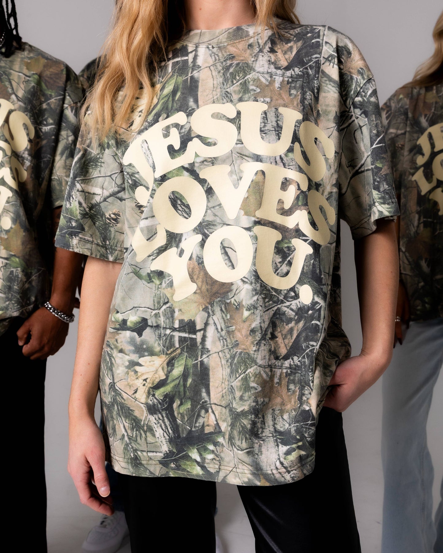Jesus Loves You Camo Graphic Tee - Oversized