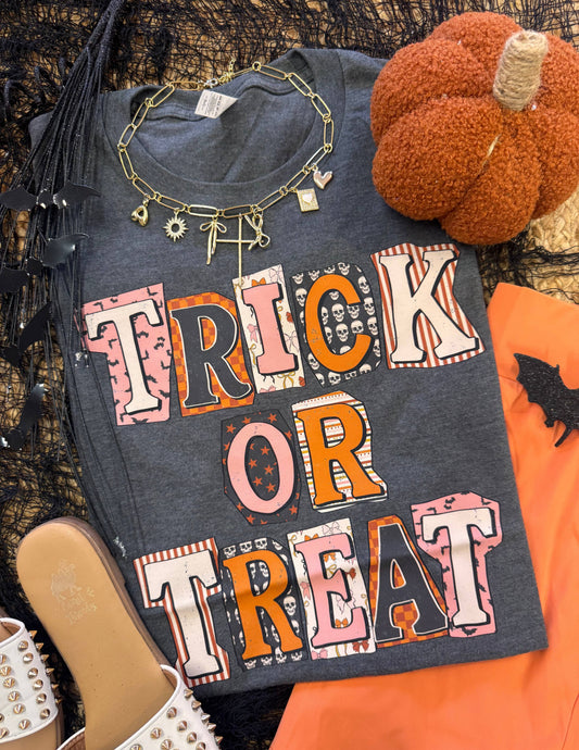 Trick or Treat Patchwork Halloween Graphic Tee