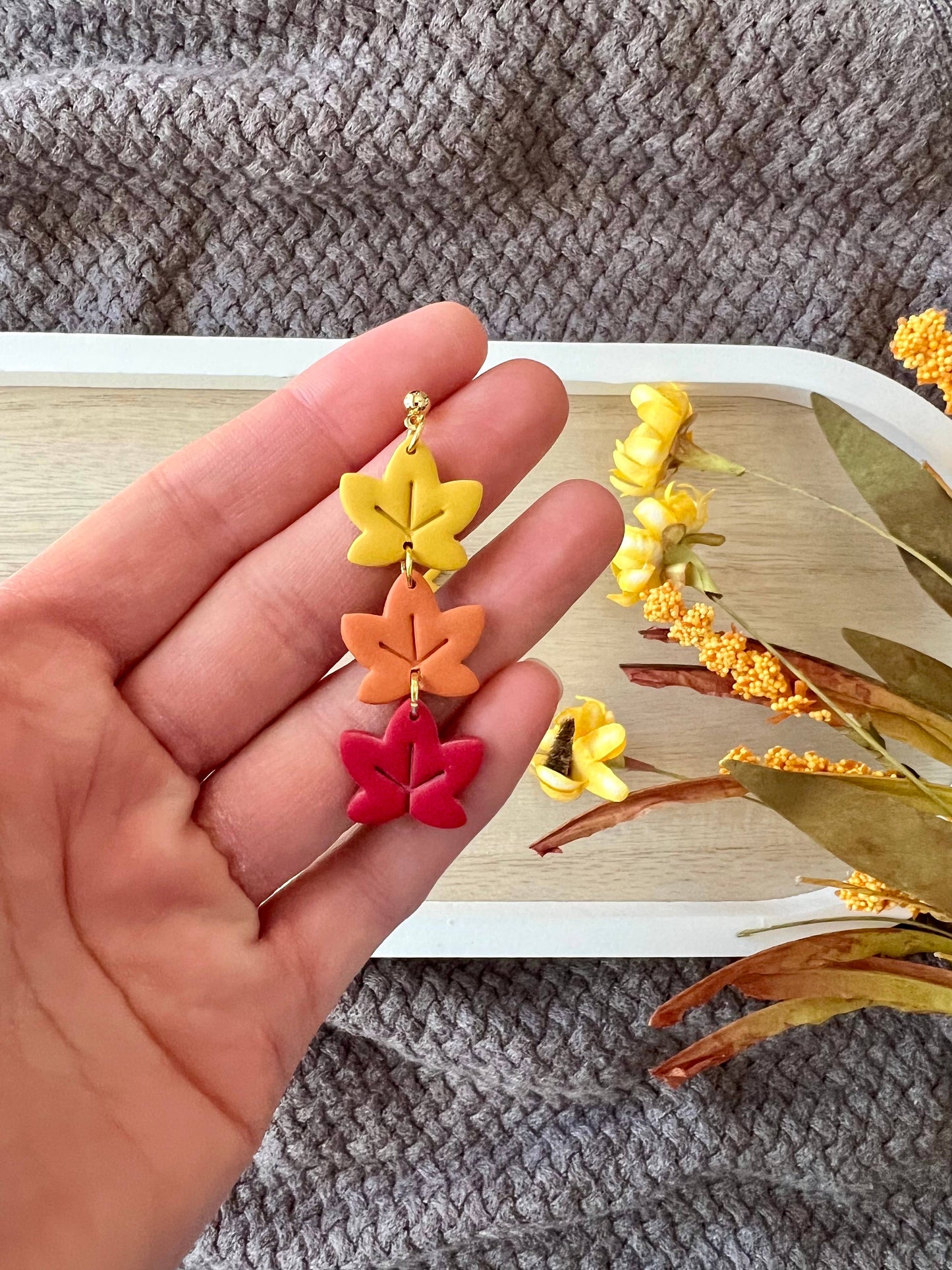 Maple Leaf Clay Earrings, Fall Clay Earrings