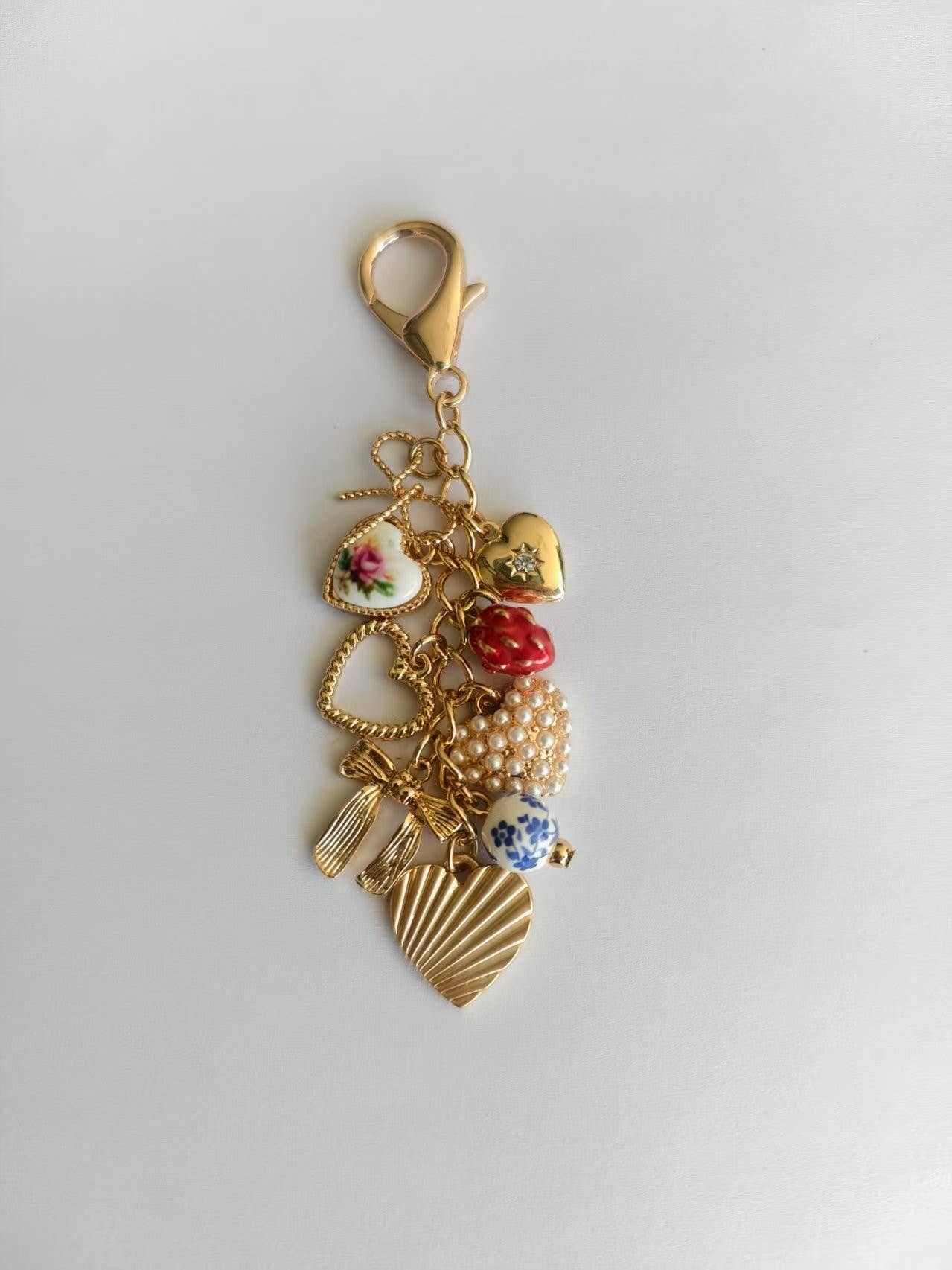 Porcelain Bows, Hearts, Pearls, & Strawberry Bag Charm