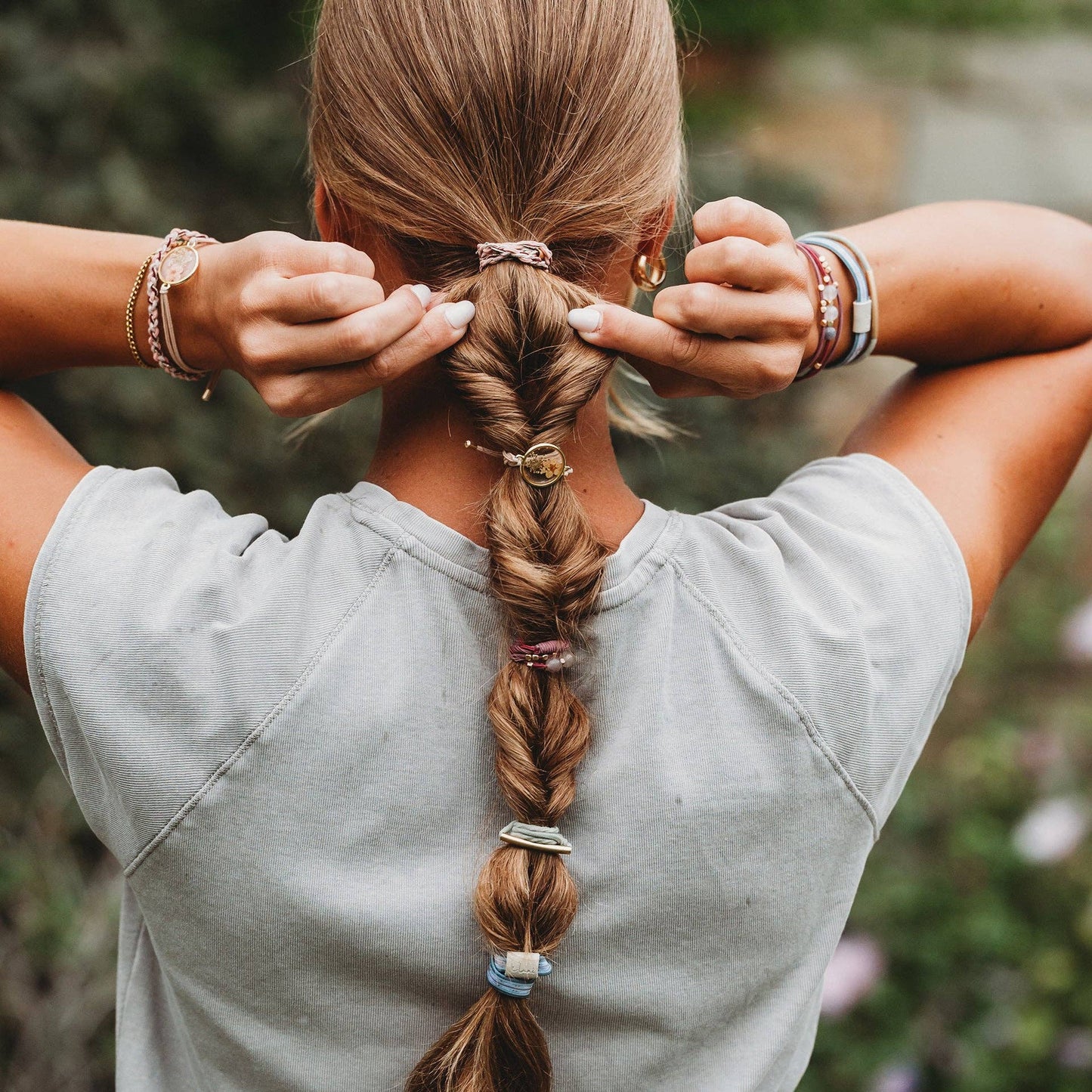 K’Lani Bloom Maroon and Pink with Pressed Flowers Hair Tie Bracelets