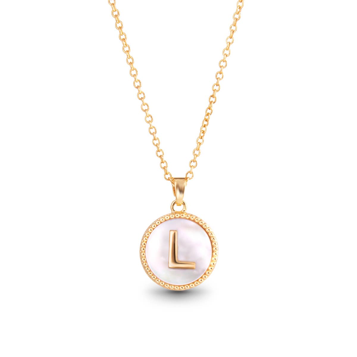 Gold Mother of Pearl Initial Necklace