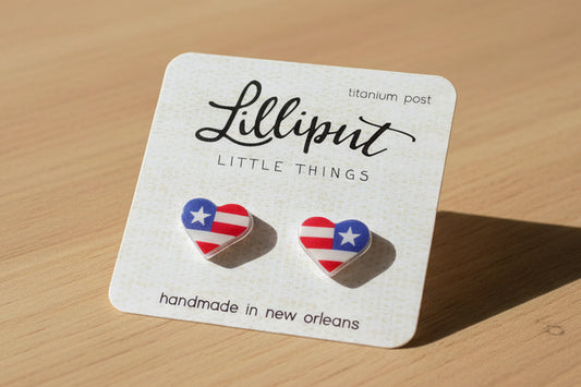 Lilliput American Flag Heart Earrings