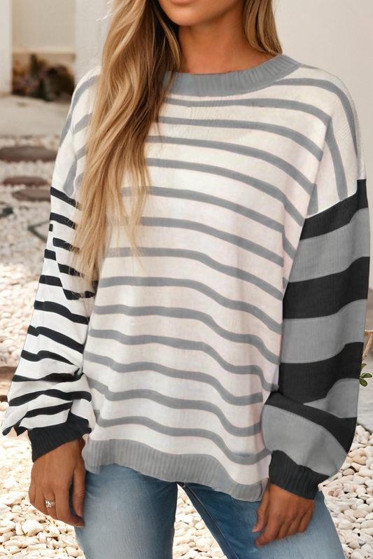 Striped Colorblock Drop Shoulder Cozy Sweater
