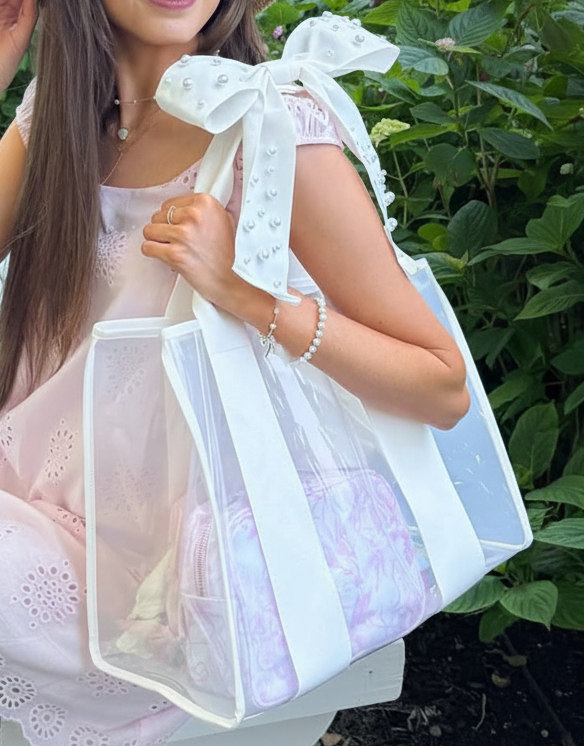Case-Mate Ivory Pearl Bow Jelly Tote – Waterproof Beach & Travel Bag