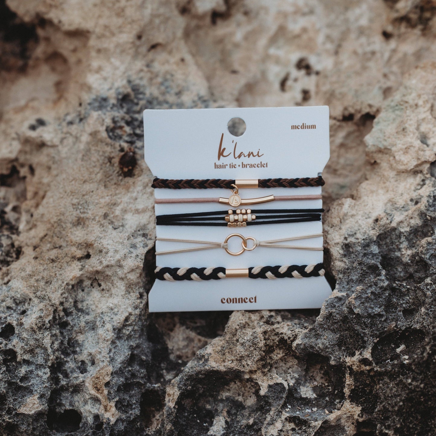 K’Lani Connect Black & Cream with Gold Accent Hair Tie Bracelets