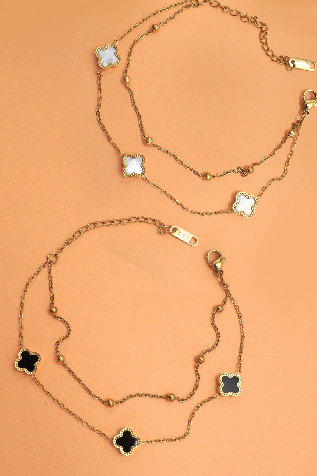 Gold & Black or White Clover Bracelet