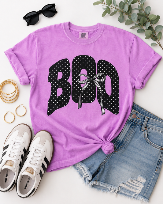 BOO Polka Dot Bow Comfort Colors Graphic Tee