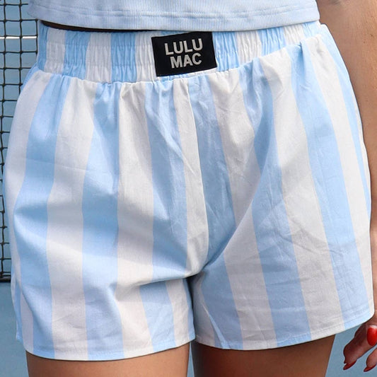 Lulu Mac Blue Stripe Boxer Shorts – Women’s Lounge Shorts