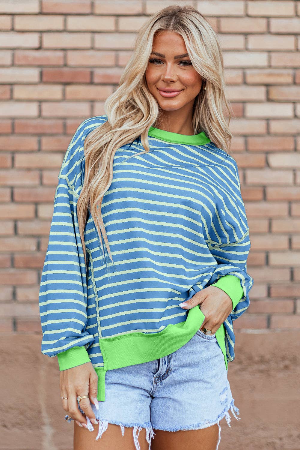 Pink Stripe High Low Sweatshirt