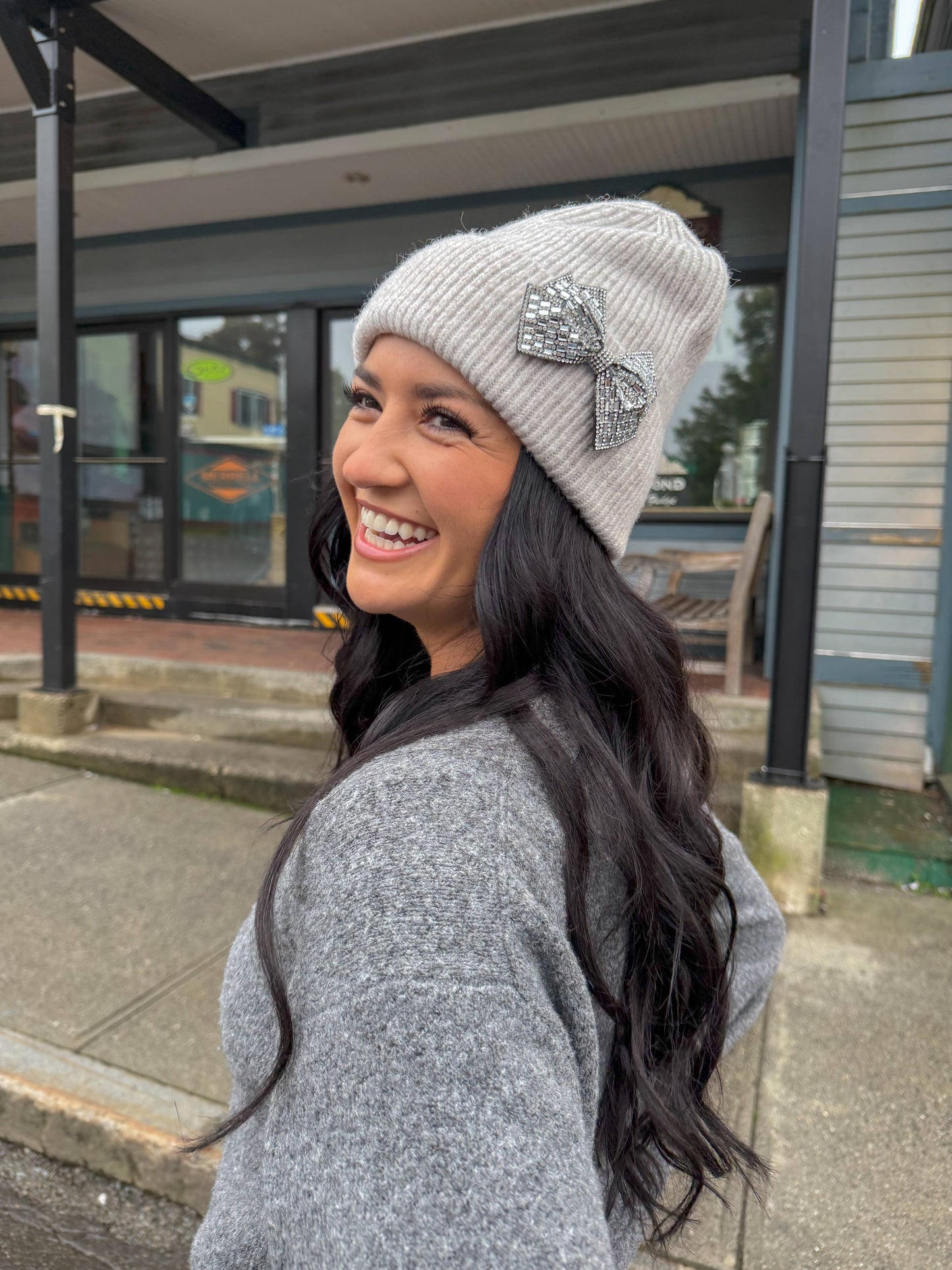 C.C Rhinestone Bow Cuff Beanie