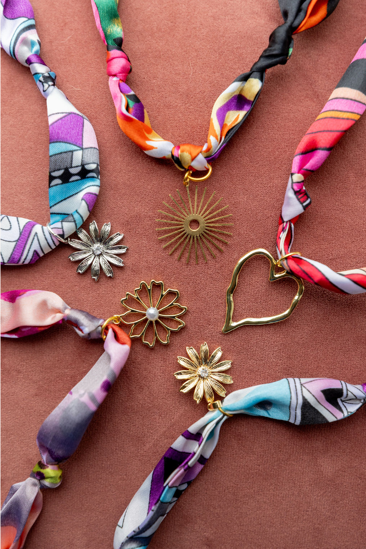 Scarf Charm Necklace – Colorful Fabric Statement Necklace