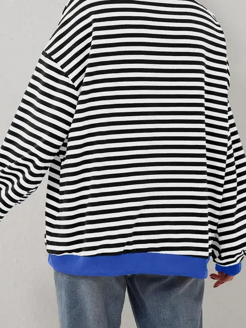 Trendy Oversized Striped Sweatshirt with Bold Trim