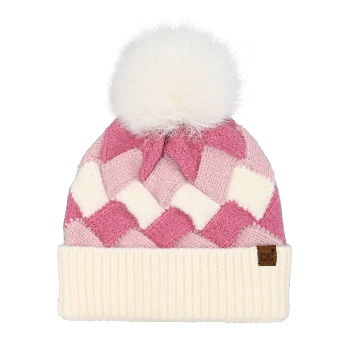 Chunky Weaved Faux Fur C.C Pom Beanie