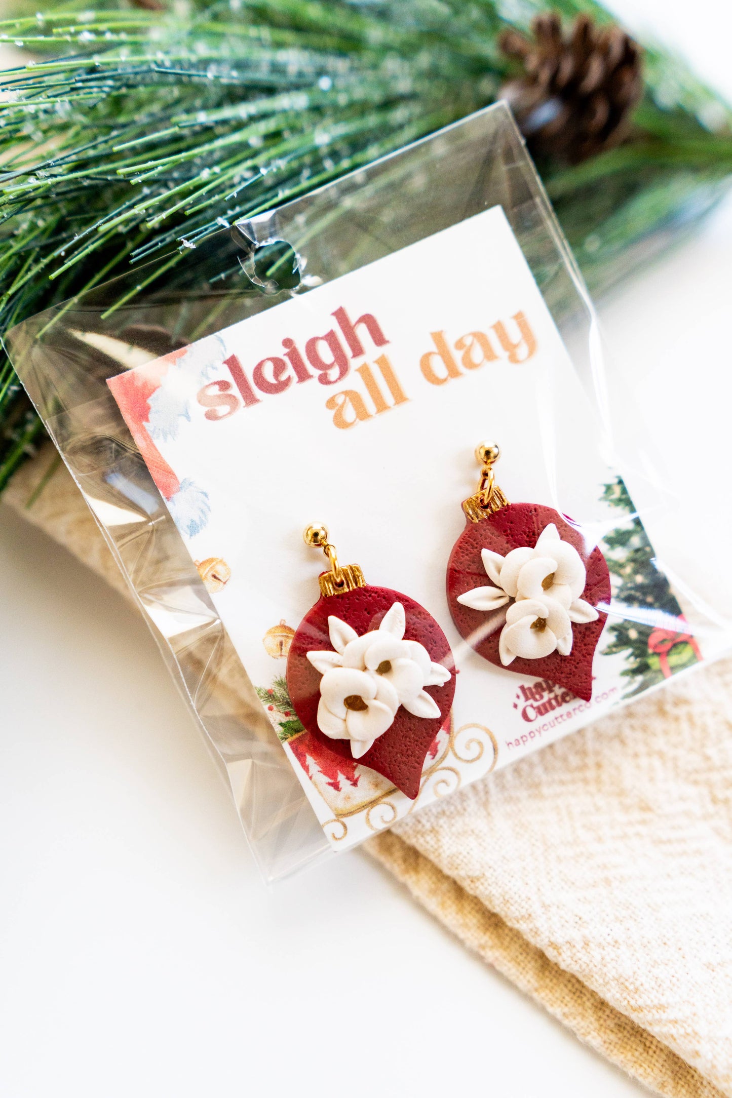 Red Poinsettia Stud Earrings