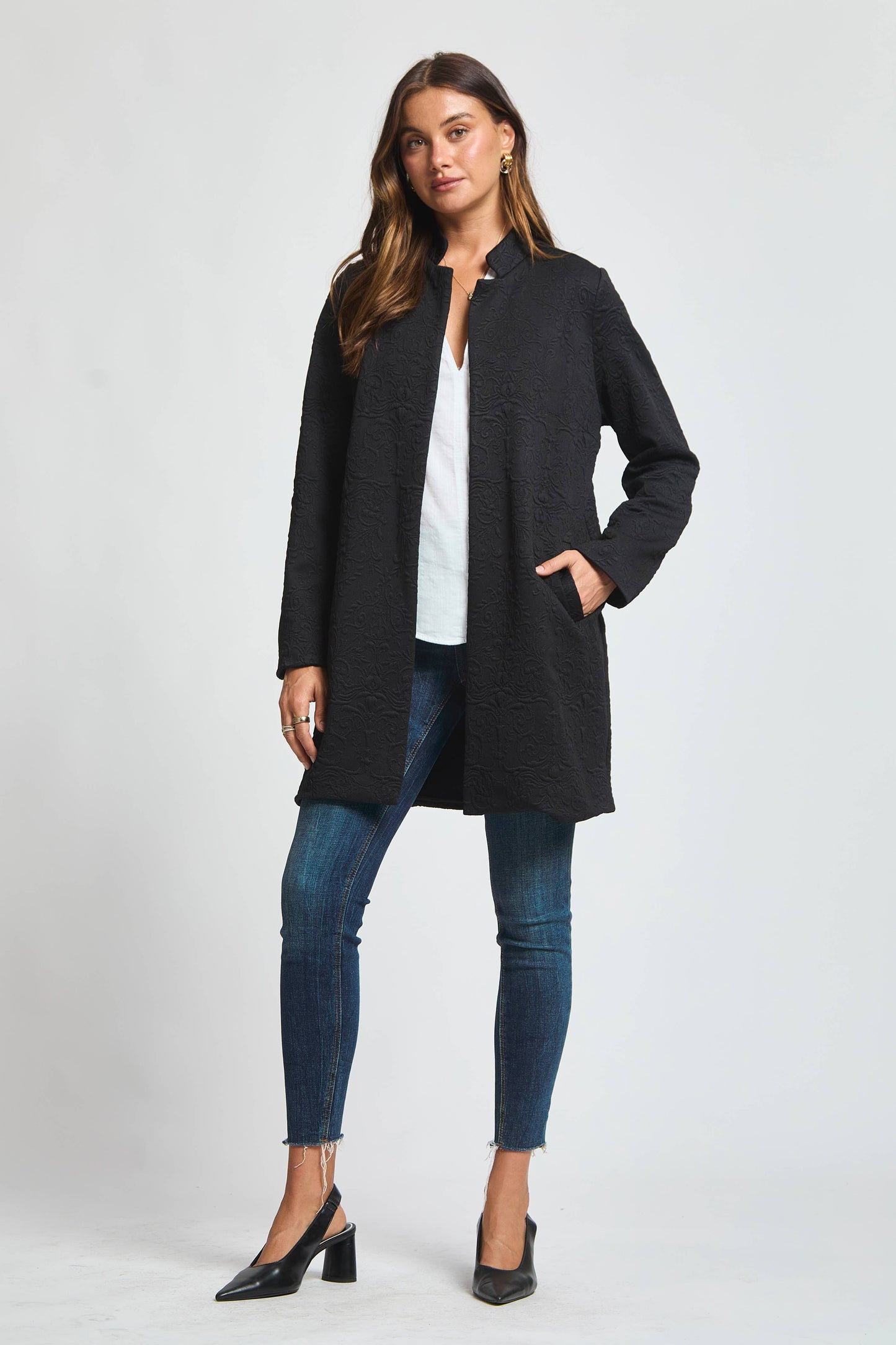 Dear Scarlett Elegant Jacquard Midi Coat
