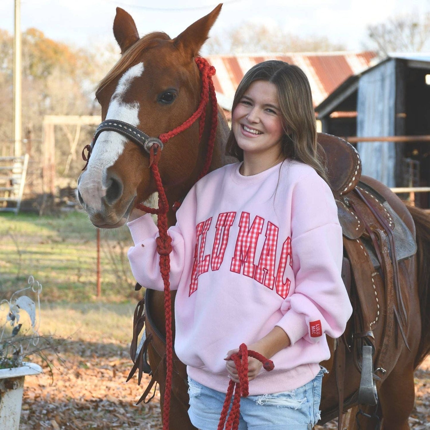 Lulu Mac Pink Gingham Logo Sweatshirt