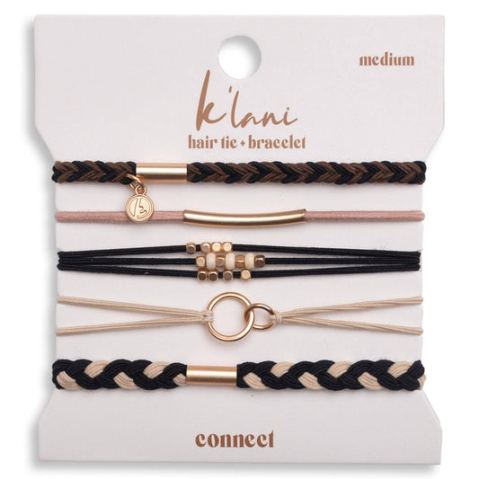 K’Lani Connect Black & Cream with Gold Accent Hair Tie Bracelets