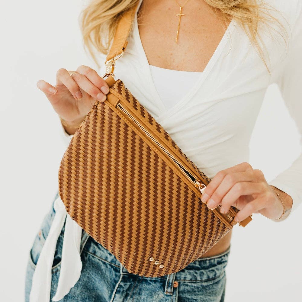Pretty Simple Diagonal Woven Westlyn belt bag in black, front view