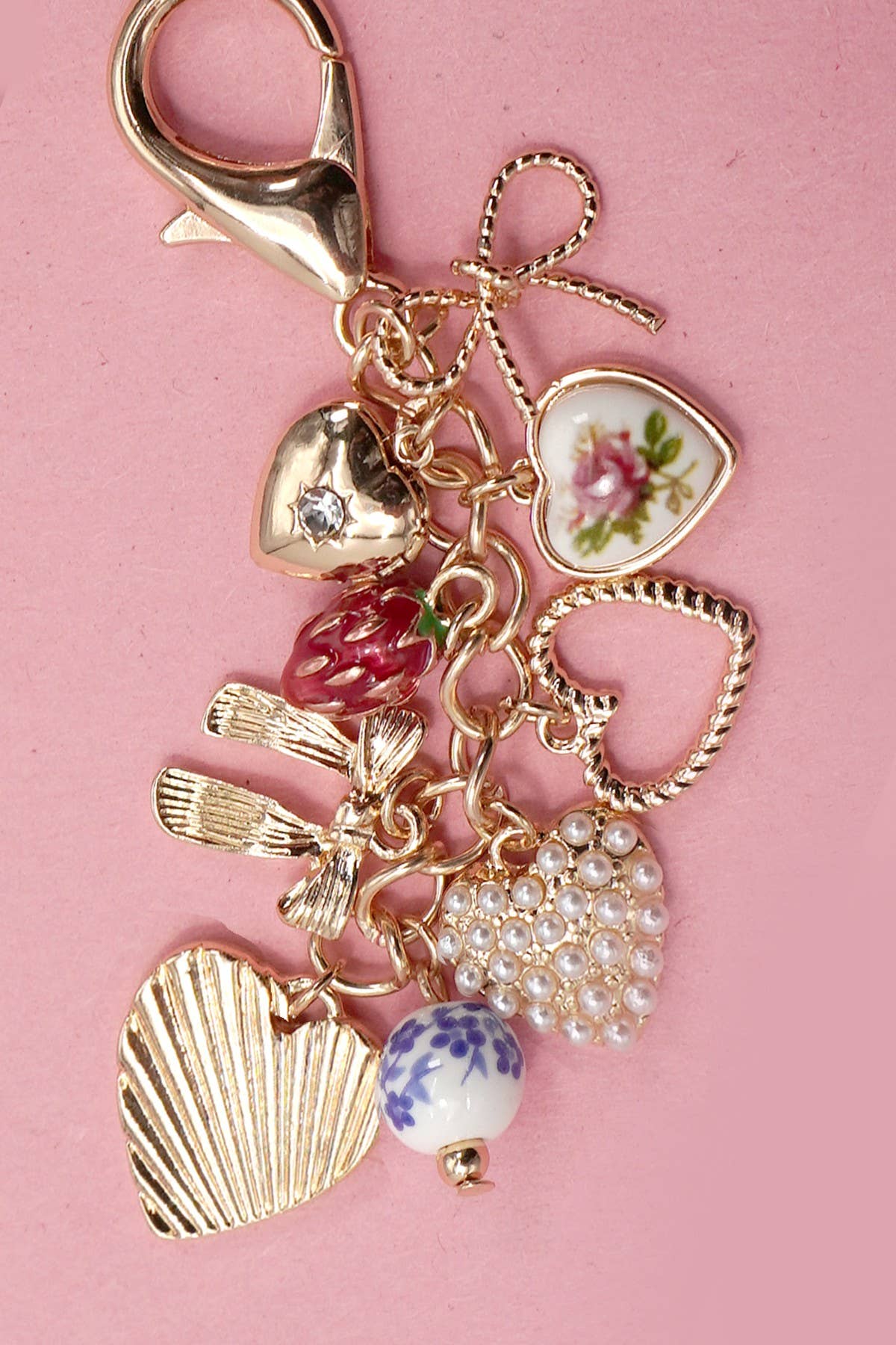 Porcelain Bows, Hearts, Pearls, & Strawberry Bag Charm