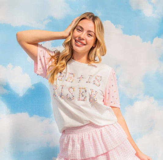 Grace + Emma He is Risen Pearl Princess Top