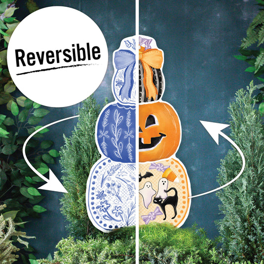 Reversible Stacked Fall/Halloween Pumpkins Yard Art