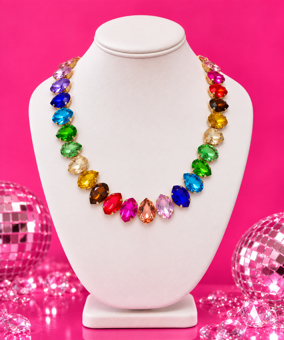 Rainbow Teardrop Statement Necklace