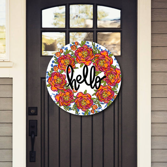 Hello Peony Wreath Door Hanger