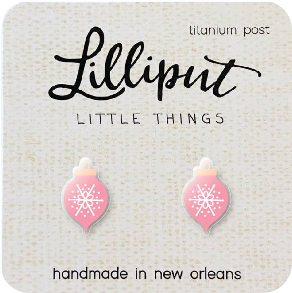 Lilliput Pink Christmas Ornament Earrings
