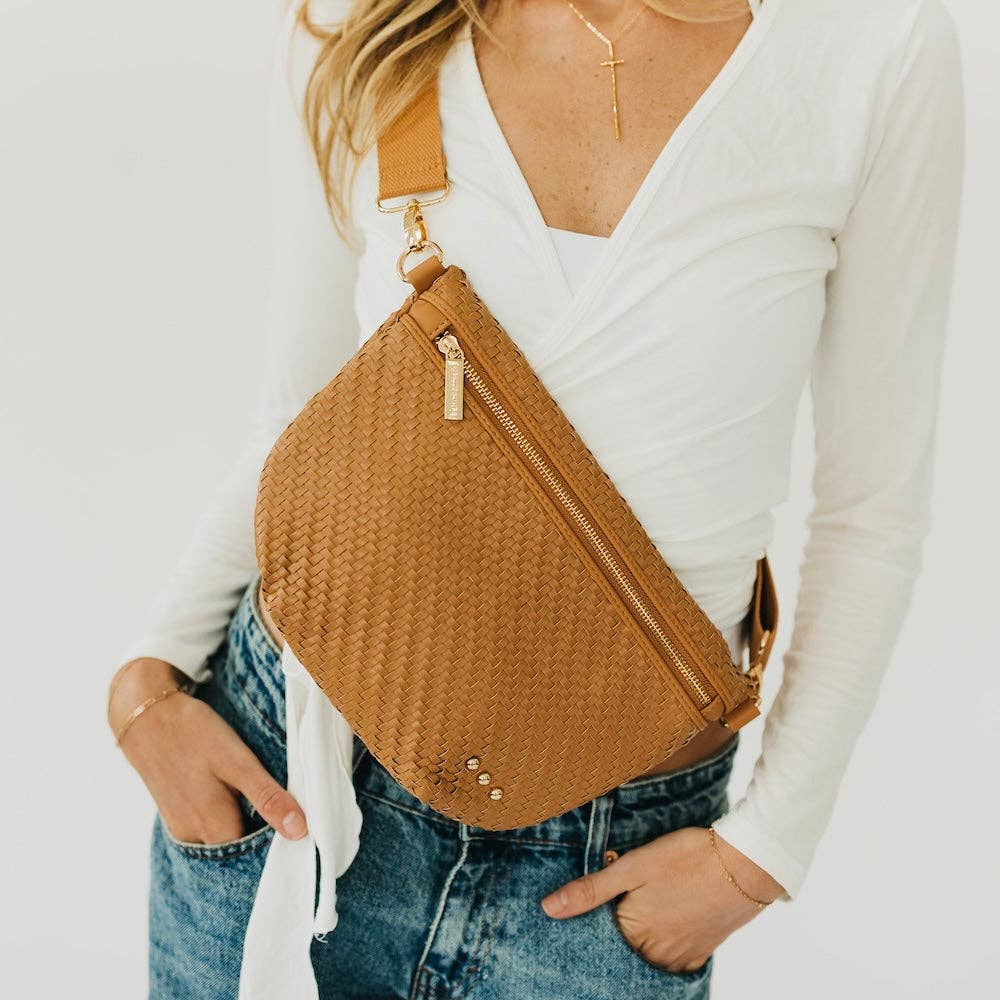 Pretty Simple Diagonal Woven Westlyn belt bag, color options laid flat
