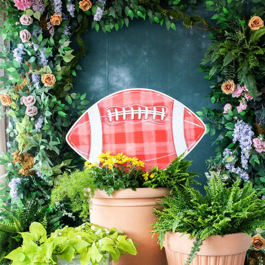 Red Gingham Football Garden Stake