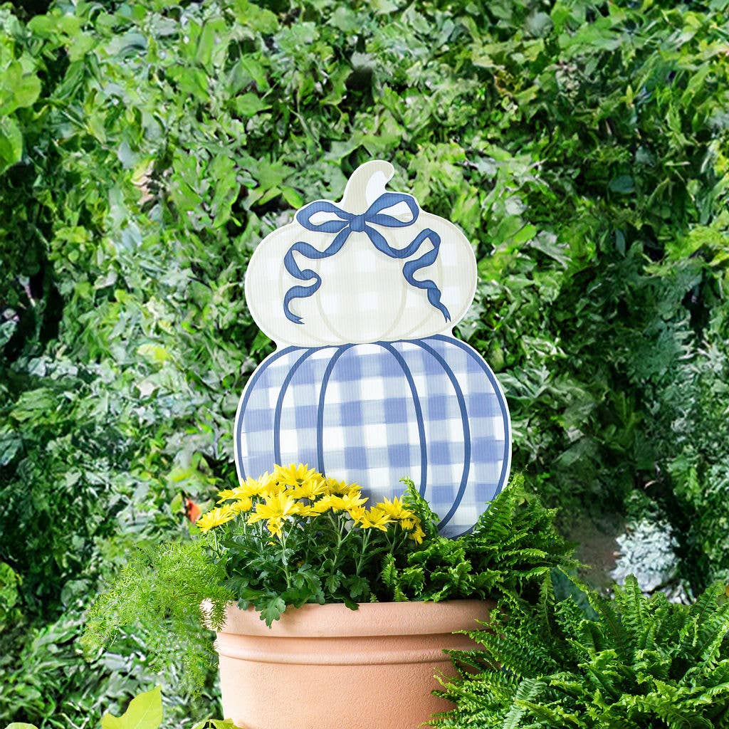 Navy Stacked Pumpkin Duo Garden Stake