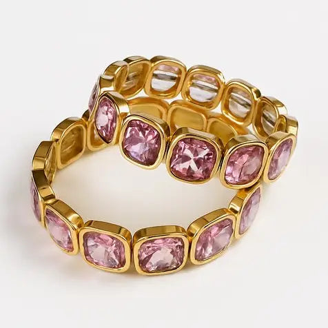 Pink Glam Stretch Bracelet – Iridescent Pink Gold Beaded Bracelet